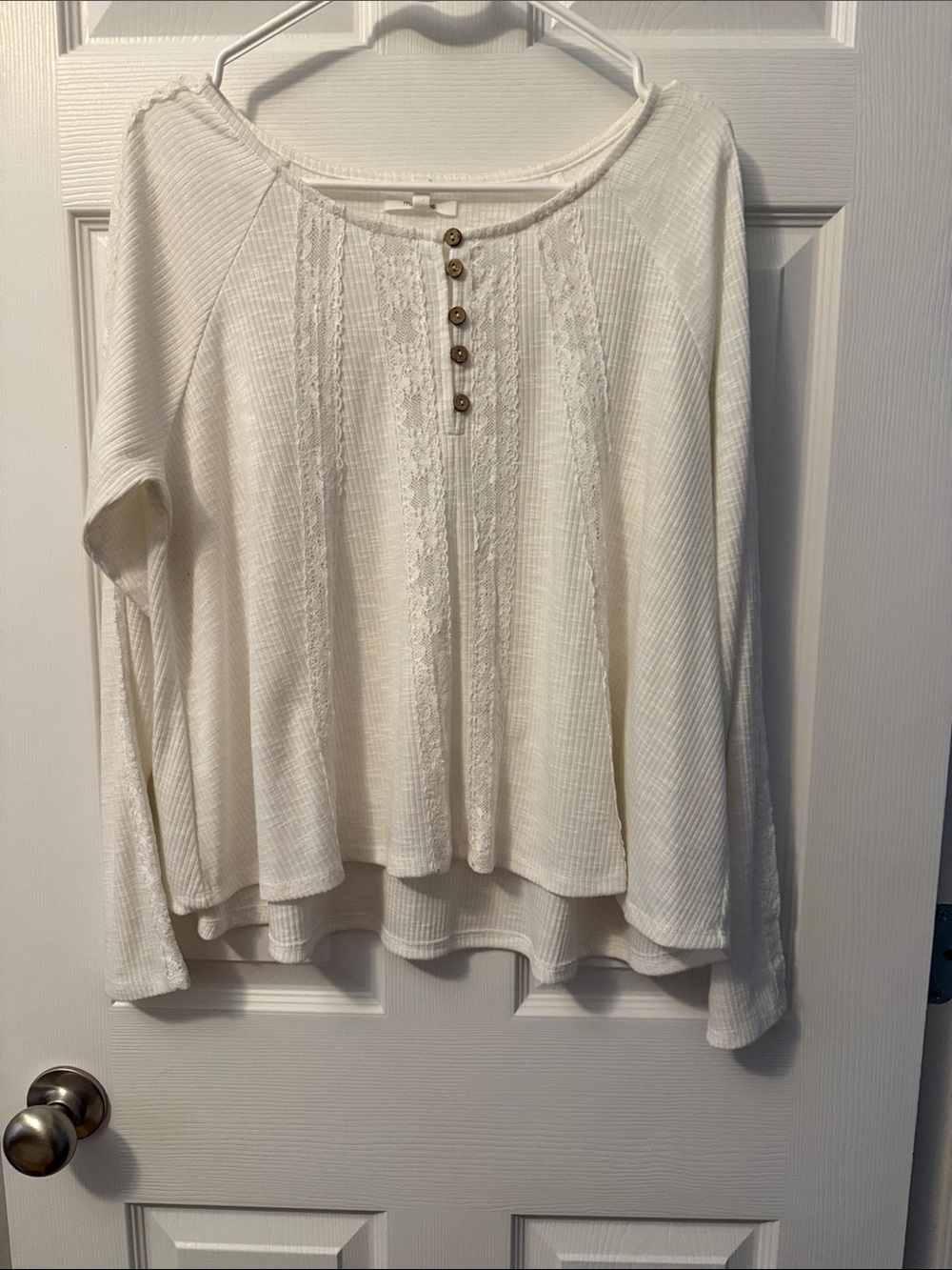 Maurices Cream Lace-Trim Henley Long Sleeve Top